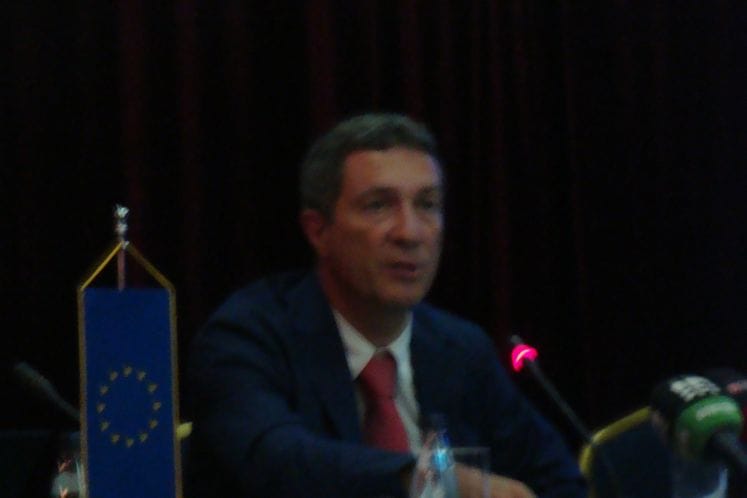 Izlaganje šefa operativnog sektora u Delegaciji EU u Crnoj Gori gospodina Nicole Bertolinina na pres konferenciji povodom predstavljanja Priručnika za unutrašnju reviziju