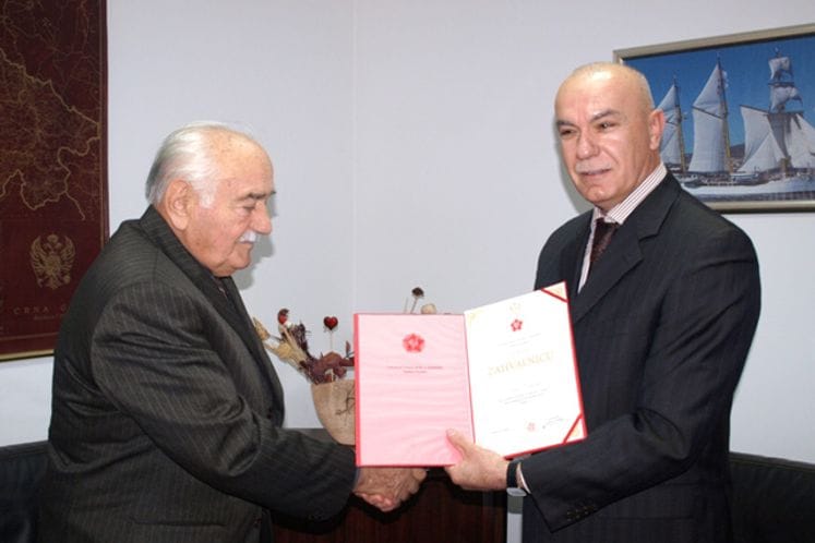 Zahvalnica Udruženja boraca NOR i antifašista Opštine Kolašin