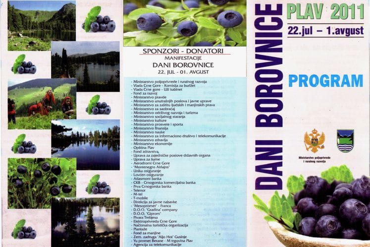 Najava: Ministar poljoprivrede i ruralnog razvoja Tarzan Milošević svečano će otvoriti dvanaestu poljoprivredno – kulturnu manifestaciju „Dani borovnice“ u Plavu