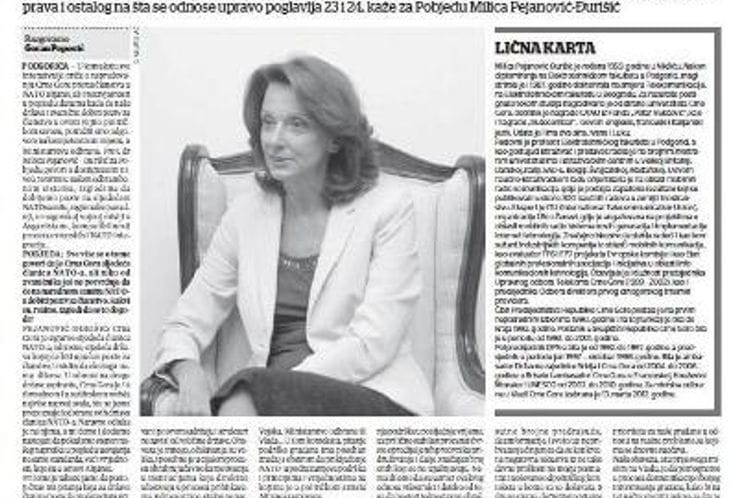 Intervju ministra odbrane prof. dr Milice Pejanović-Đurišić objavljen u dnevnim novinama Pobjeda