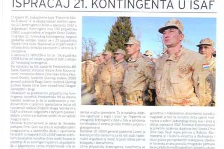Ispraćaj 21. kontingenta u ISAF -"Hrvatski vojnik"