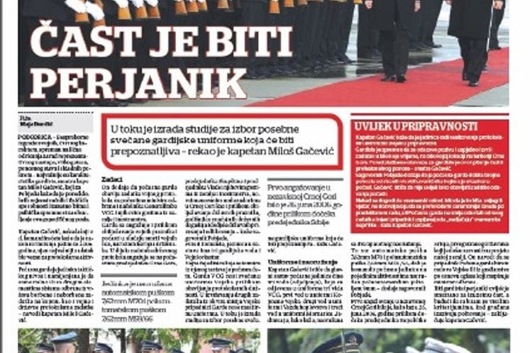 Počasna garda Vojske Crne Gore: Čast je biti perjanik -PORTAL POBJEDA, 19. JANUAR 2014.