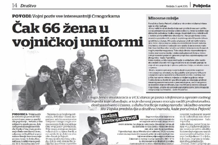 Čak 66 žena u vojnickoj uniformi - Pobjeda 05. april 2015. godine