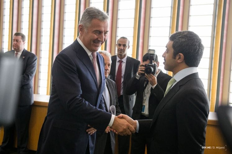 Sastanak predsjednika Vlade Crne Gore Mila Đukanovića s ministrom vanjskih poslova UAE šeikom Abdulahom bin Zajedom al Nahjanom
