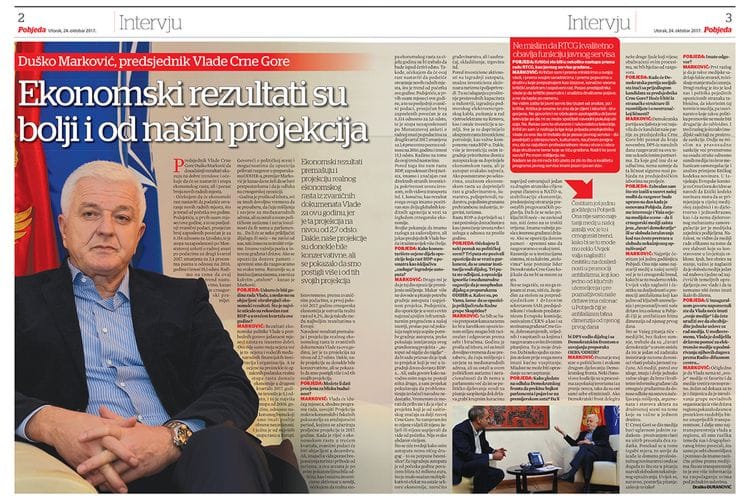PM Marković in interview with Pobjeda daily: Economic results exceed our projections