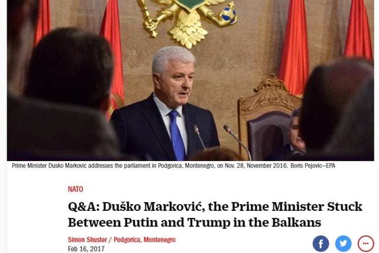 Prime Minister Marković in interview with US-based Time magazine: Montenegro has no doubt about EU, NATO accession