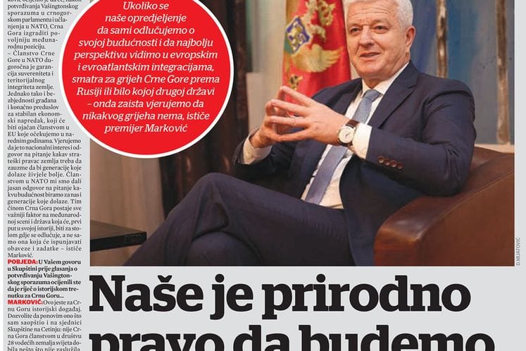PM Marković in interview with Pobjeda: It is our natural right to be on our own