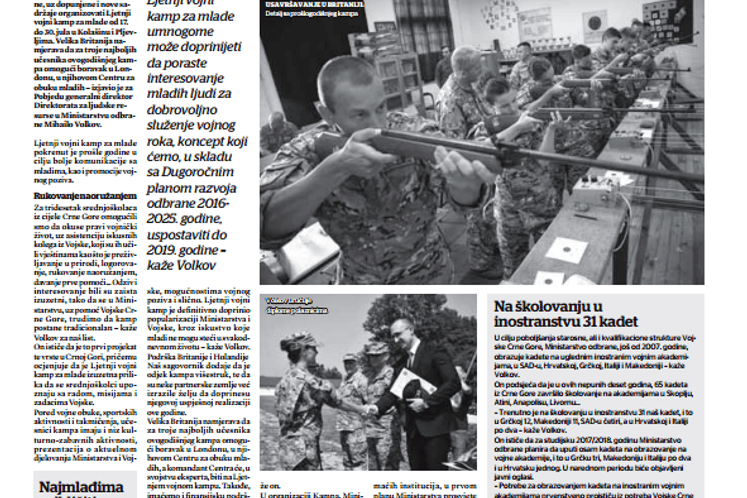 Ljetnji vojni kamp u julu u Kolašinu i Pljevljima, Pobjeda