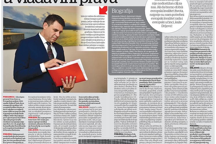 Intervju glavnog pregovača Crne Gore sa Evropskom Unijom Aleksandara Drljevića za Pobjedu