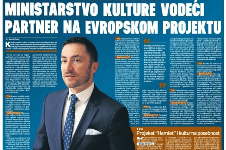 Intervju ministra Bogdanovića Vikend novinama: Ministarstvo kulture vodeći partner na evropskom projektu