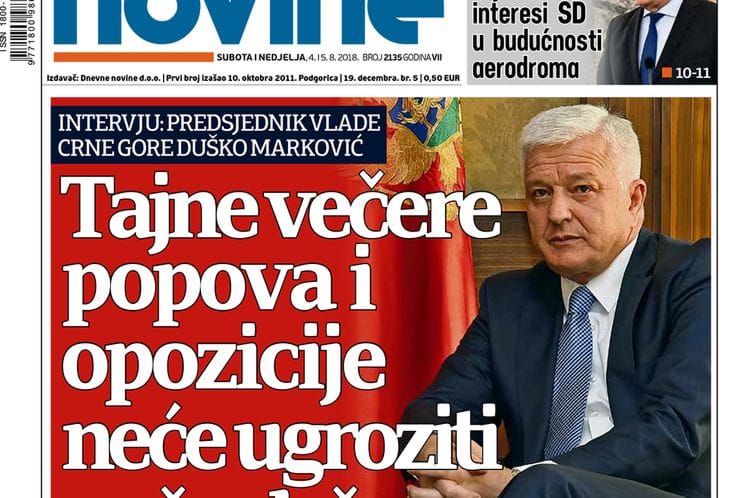 Premijer Marković Vikend novinama: Izjava srpskog patrijarha je podla i netačna, interesi SPC su u CG prije svega politički