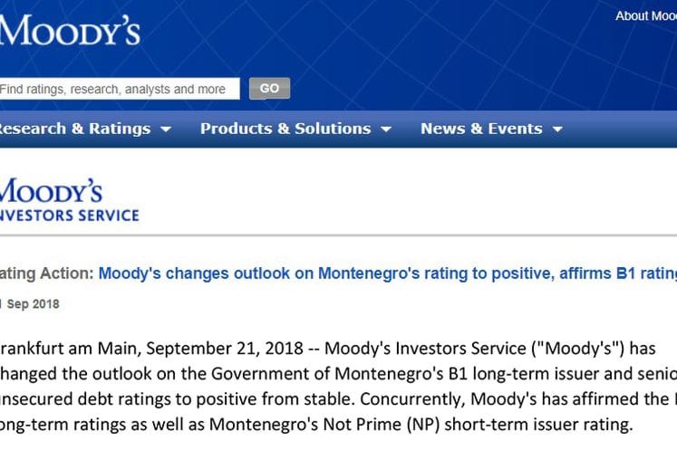 Crna Gora napredovala na Moody's rejting listi: Izgledi za našu zemlju promijenjeni iz „stabilnih“ u „pozitivne“