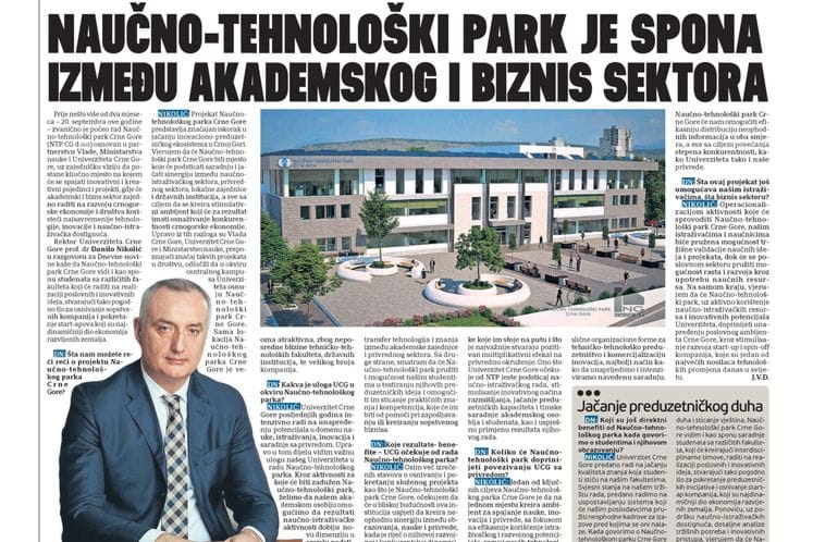Prof. dr Danilo Nikolić, rektor Univerziteta Crne Gore za DNEVNE NOVINE: Naučno-tehnološki park je spona između akademskog i biznis sektora
