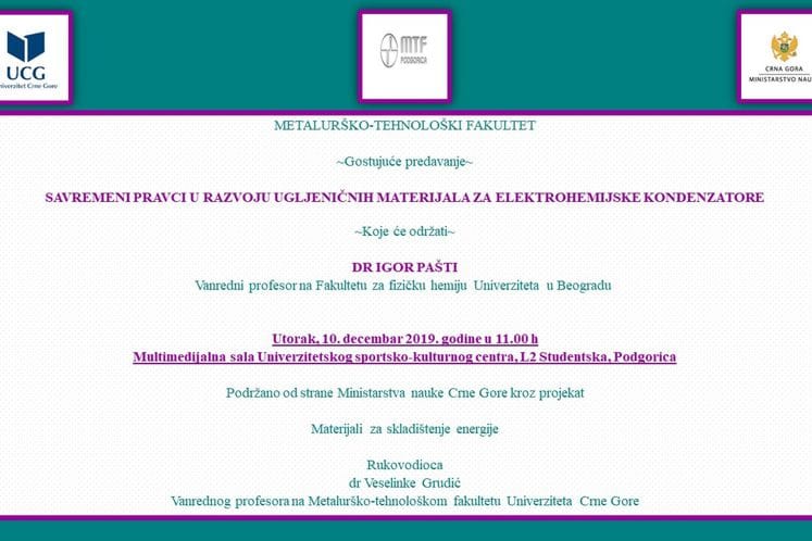 Najava: Predavanje u okviru projekta “Materijali za skladištenje energije” podržanog od strane Ministarstva nauke