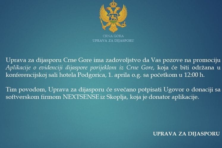 NAJAVA: PROMOCIJA WEB APLIKACIJE O EVIDENCIJI ISELJENIKA PORIJEKLOM IZ CRNE GORE