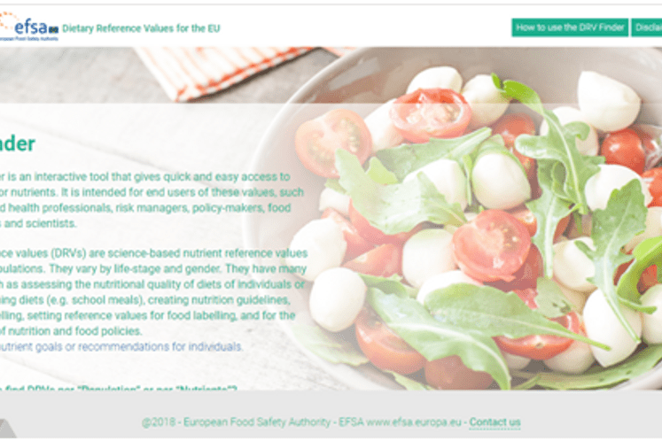 EFSA pretraživač nutritivnih referentnih vrijednosti -DRV finder