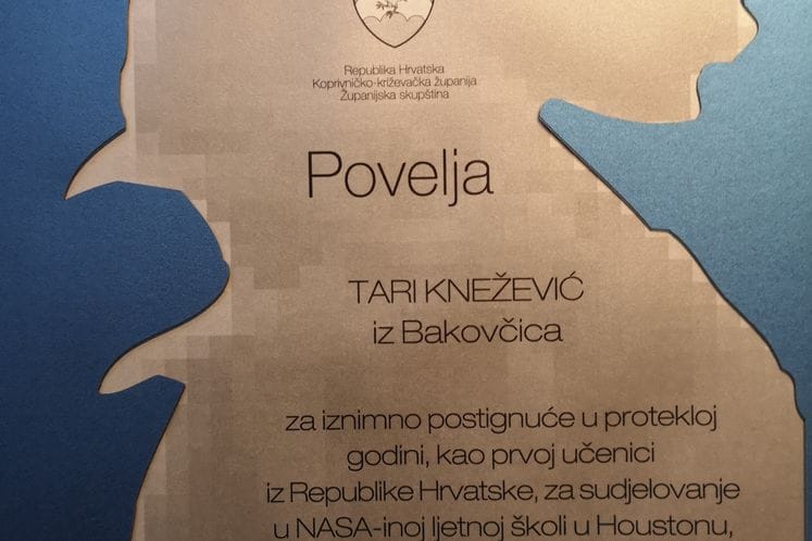 TARA KNEŽEVIĆ DOBITNCA PRESTIŽNE NAGRADE KOPRIVNIČKO-KRIŽEVAČKE ŽUPANIJE ZA IZUZETNO POSTIGNUĆE U PROTEKLOJ GODINI
