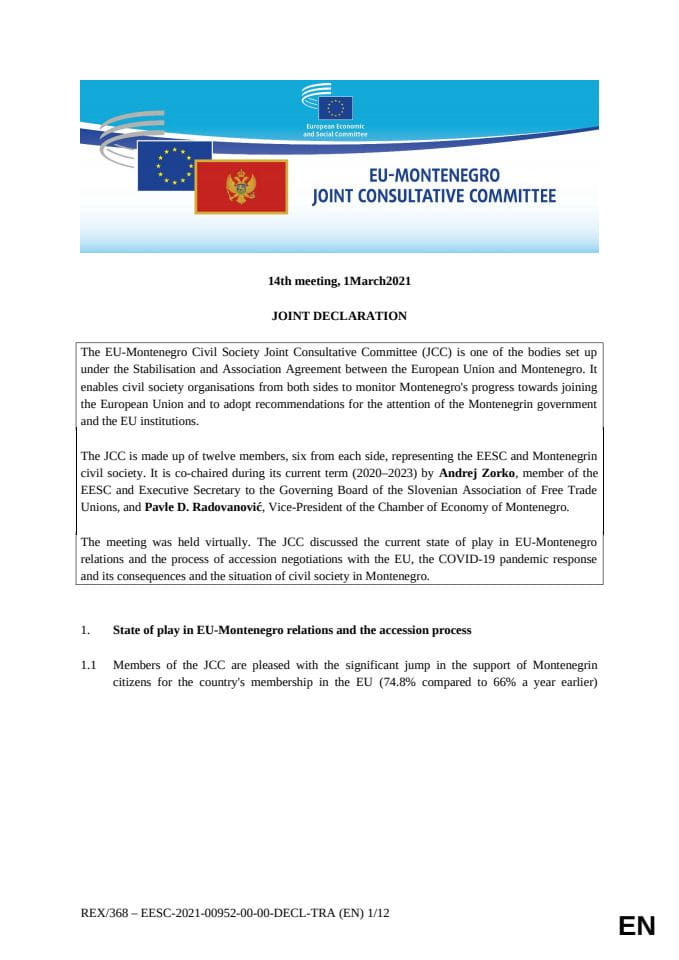 Joint declaration - 14th EU-Montenegro CS JCC Adopted Version