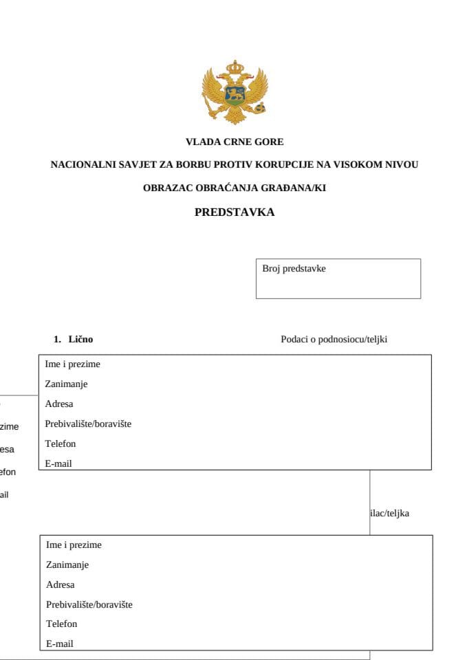 Предлог дневног реда за четврту сједницу Владе Црне Горе