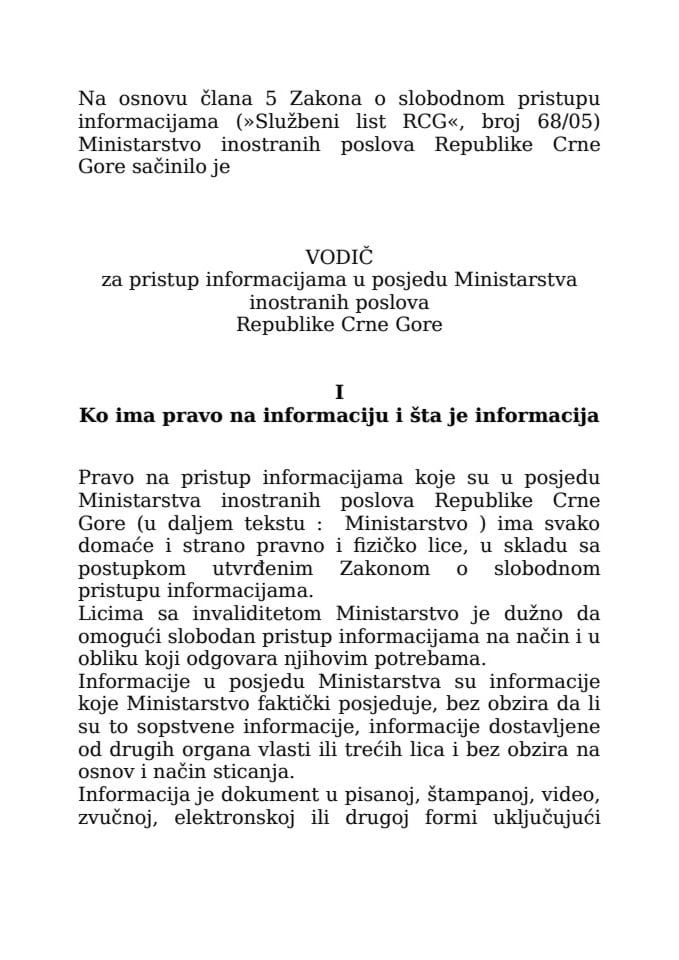 VODIČ za pristup informacijama u posjedu Ministarstva inostranih poslova 