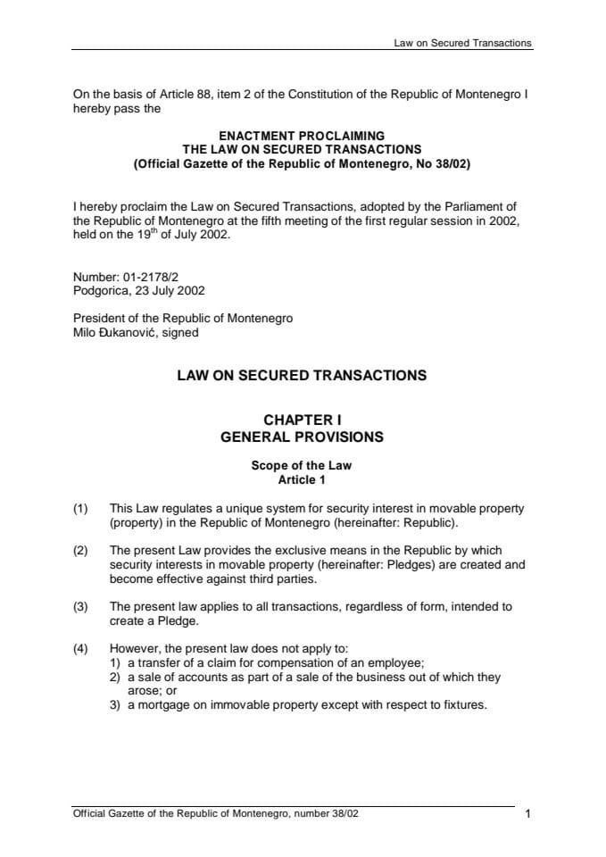The law on secured transactions
