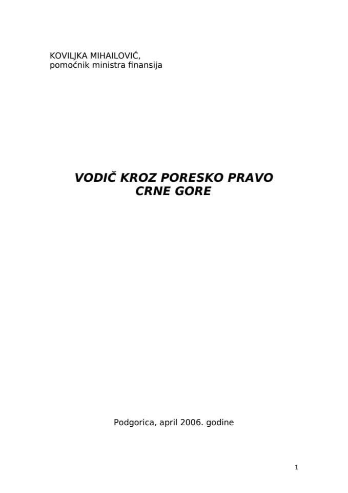 VODIČ KROZ PORESKO PRAVO CRNE GORE