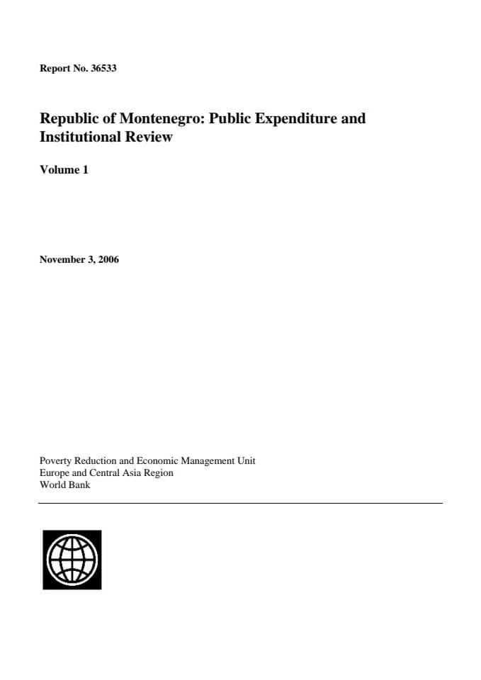 The report of the World Bank - Republic of Montenegro: Public Expenditure and Institutional Review