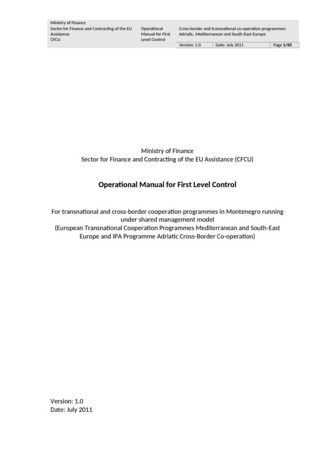 Operational Manual for First Level Control