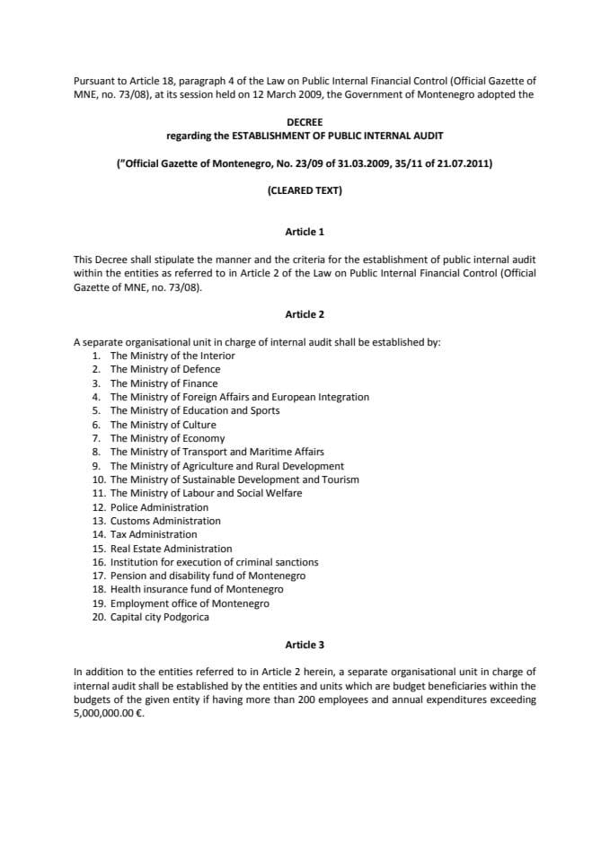 Decree regarding the establishment of public internal audit-cleared text