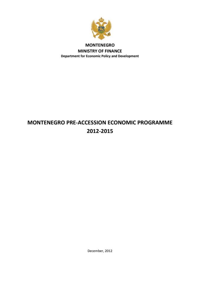 Montenegro Pre-accession Economic Programme 2012 - 2015