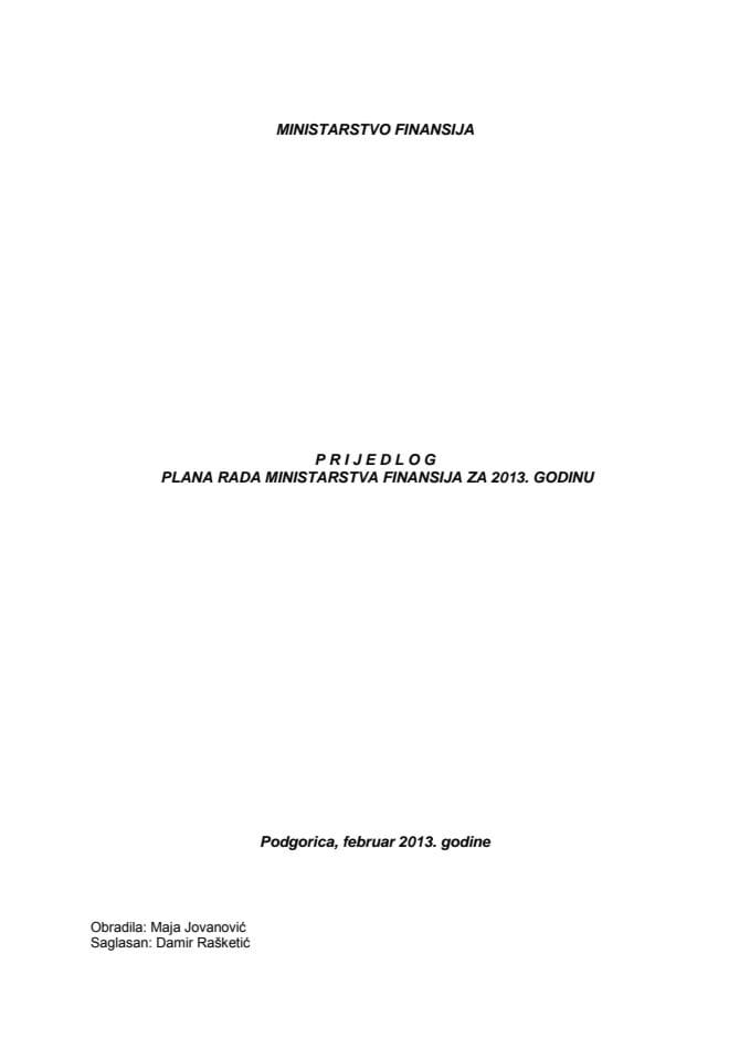 Program rada Ministarstva finansija za 2013. godinu