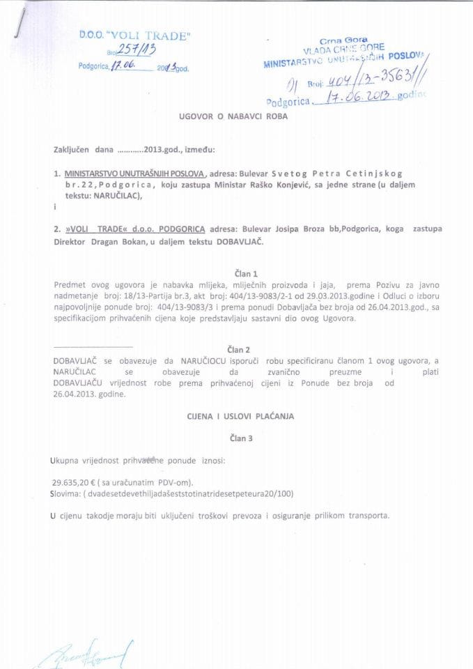 Nabavka mlijeka, mliječnih proizvoda i jaja,404-13-35361-1 od 17.06.2013