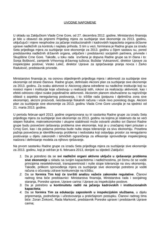 Информација о реализацији и ефектима мјера из АП за сузбијање сиве економије за 2013. годину