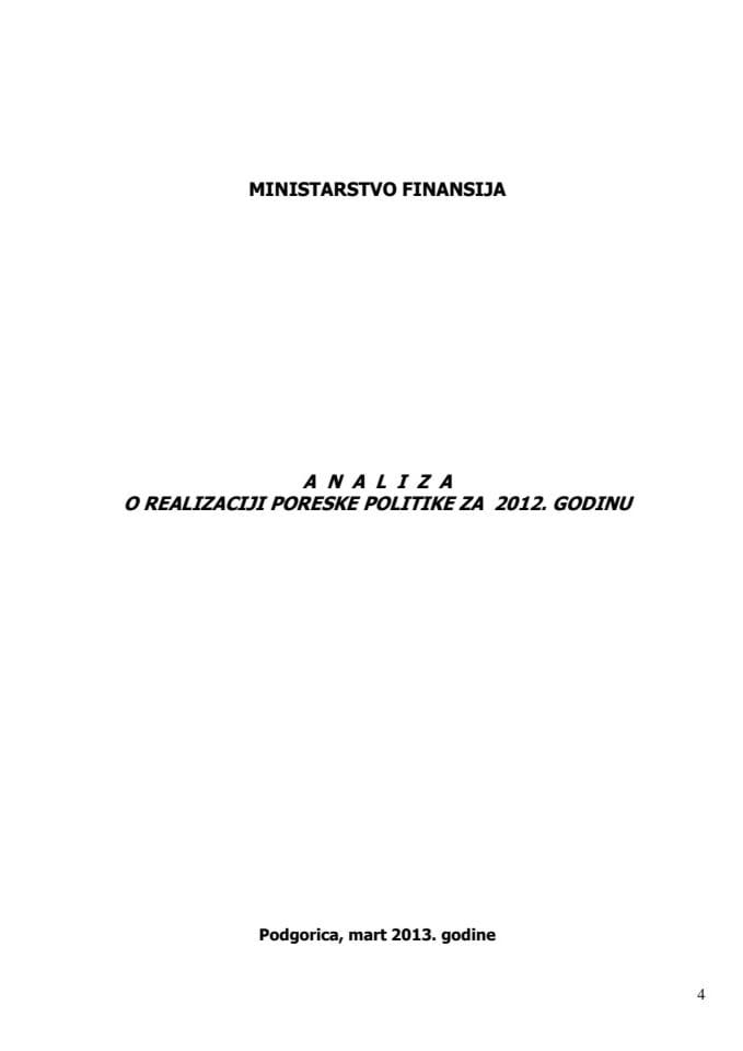 Analiza o realizaciji poreske politike za 2012. godinu