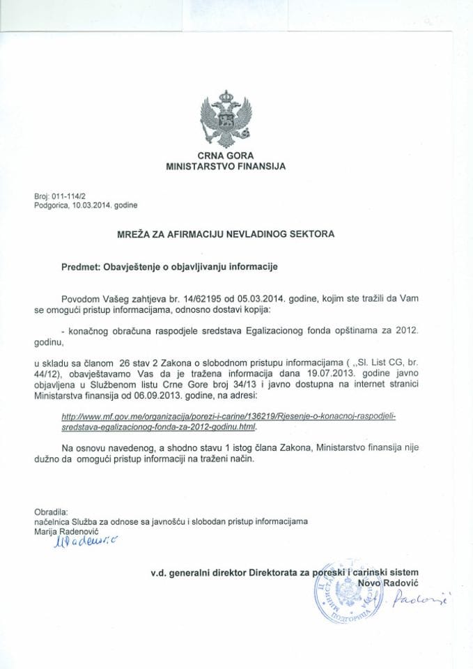 Obavjestenje 011-114-2 MANS