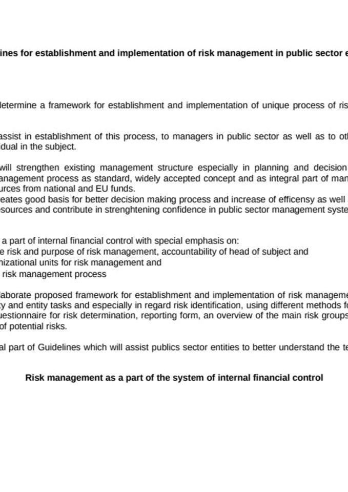 Guidelines for establishment and implementation of risk management in public sector entities