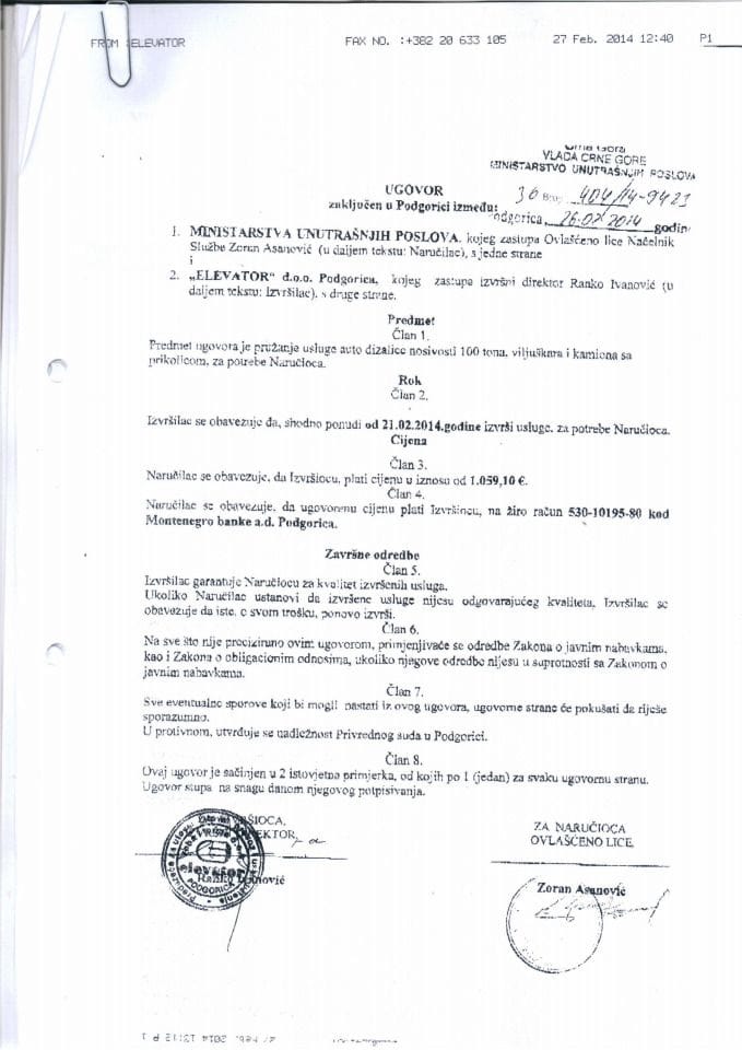 Ugovor o pružanju usluga korišćenja auto dizalice sa pratećom opremom