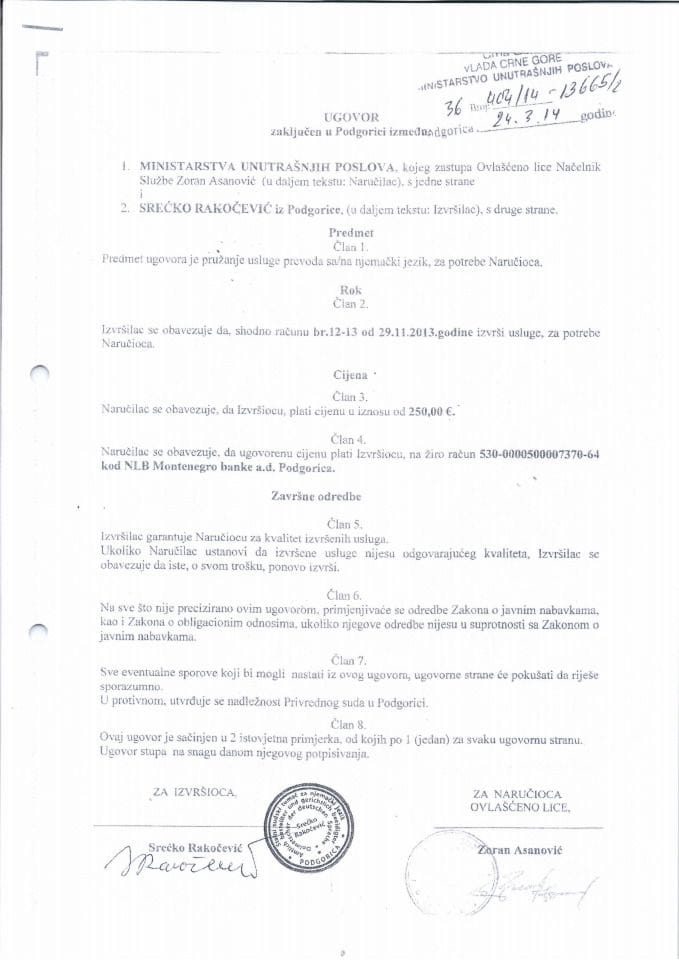 Ugovor o pružanju usluga usmenog prevoda, 404-14-13665-2