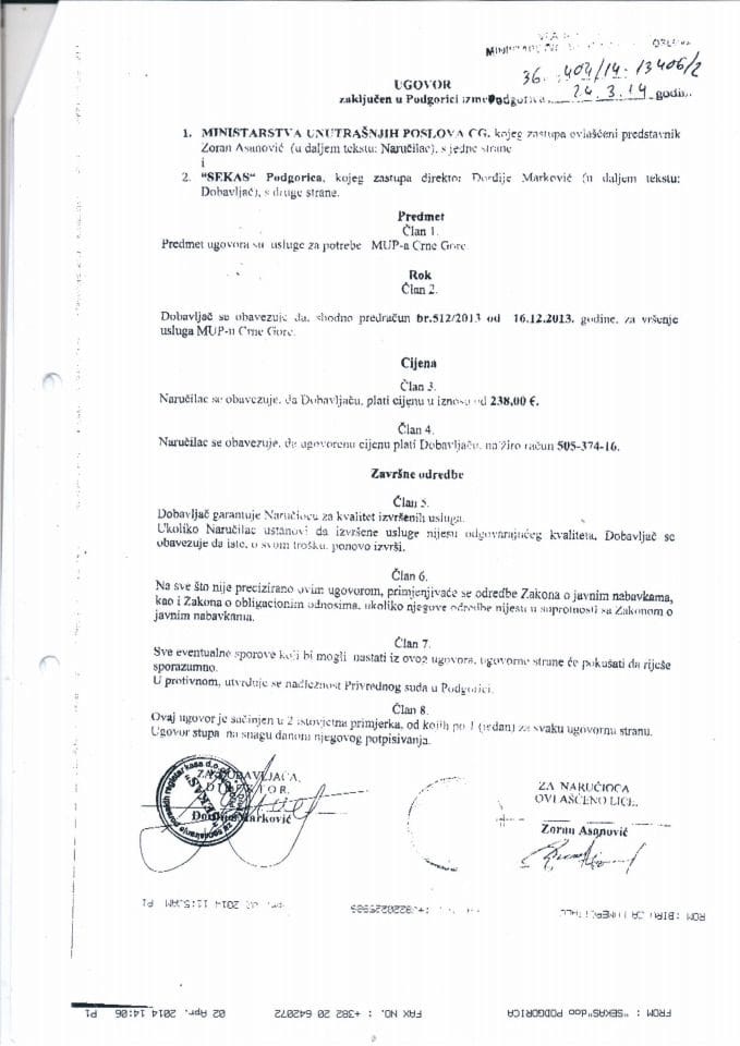 Ugovor o pružanju usluga popravke registar kase, 404-14-13406-2