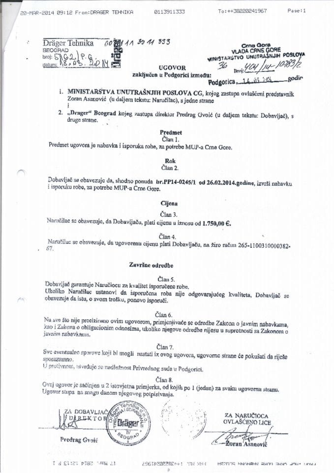 Ugovor o nabavci potrošnog materijala za alkometre, 404-14-10783-2