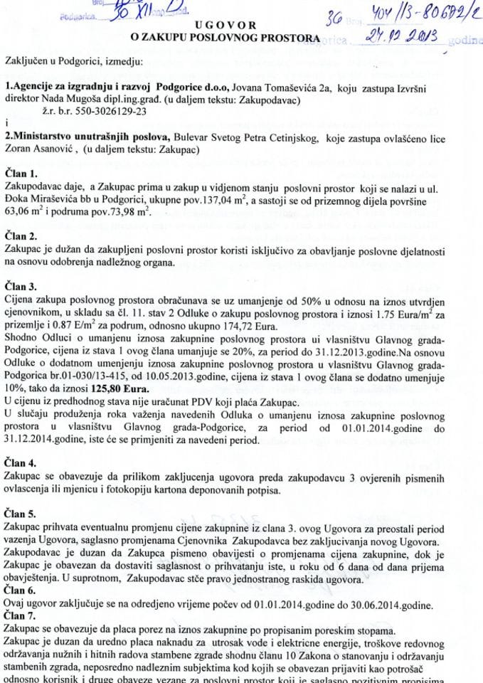 Ugovor o zakupu poslovnog prostora  neposrednom pogodbom - 82 Zakup prostora u Podgorici