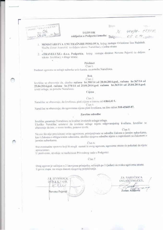 Ugovor o nabavci - avio karata, 404-14-27941-2