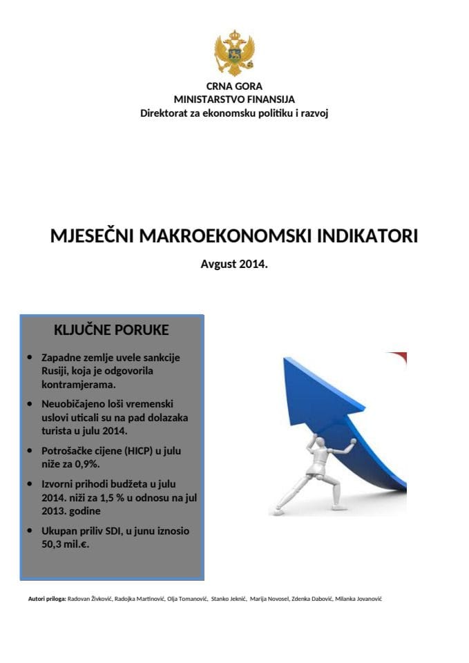 Mjesečni makroekonomski indikatori avgust 2014