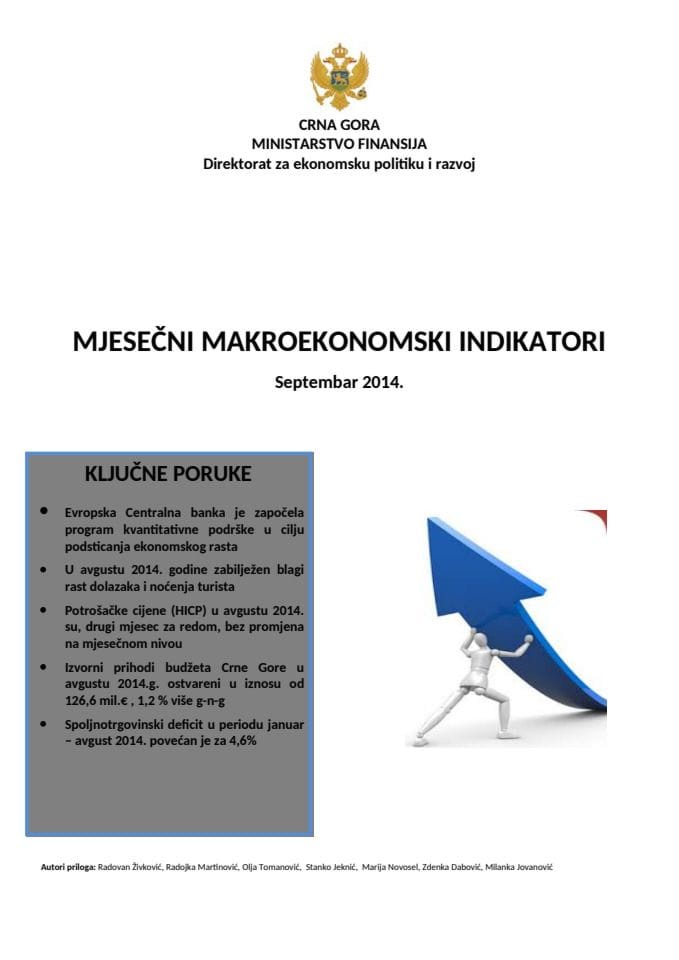 Mjesečni makroekonomski indikatori septembar 2014