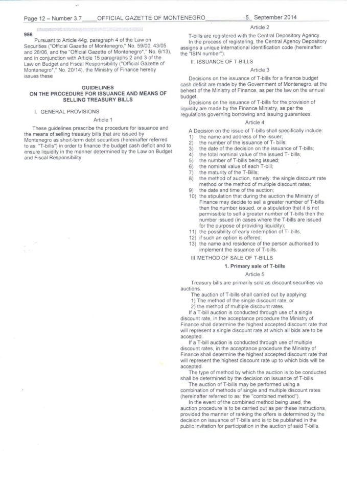 Guidlines on the procedure for issuance and means of selling tresaury bills