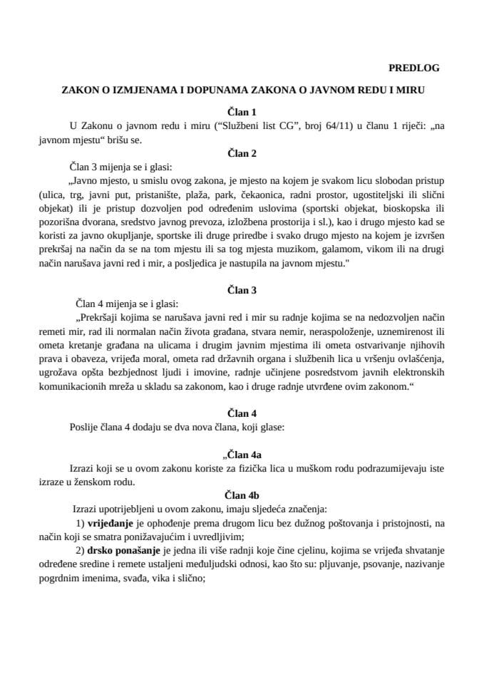 Zakon o izmjenama i dopunama Zakona o javnom redu i miru