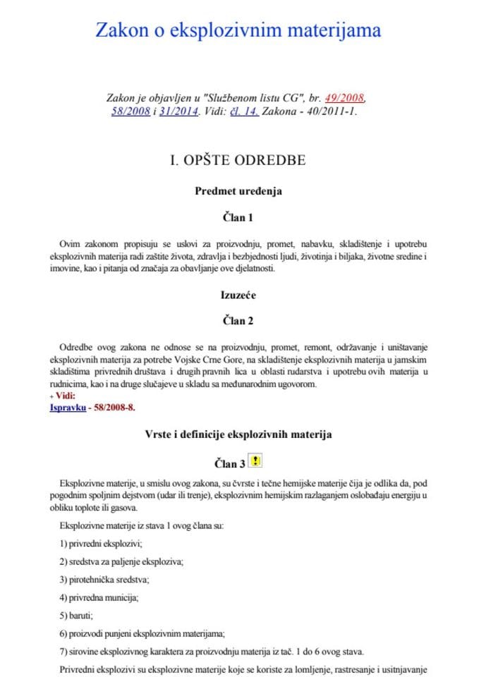 Zakon o eksplozivnim materijama-prečišćen