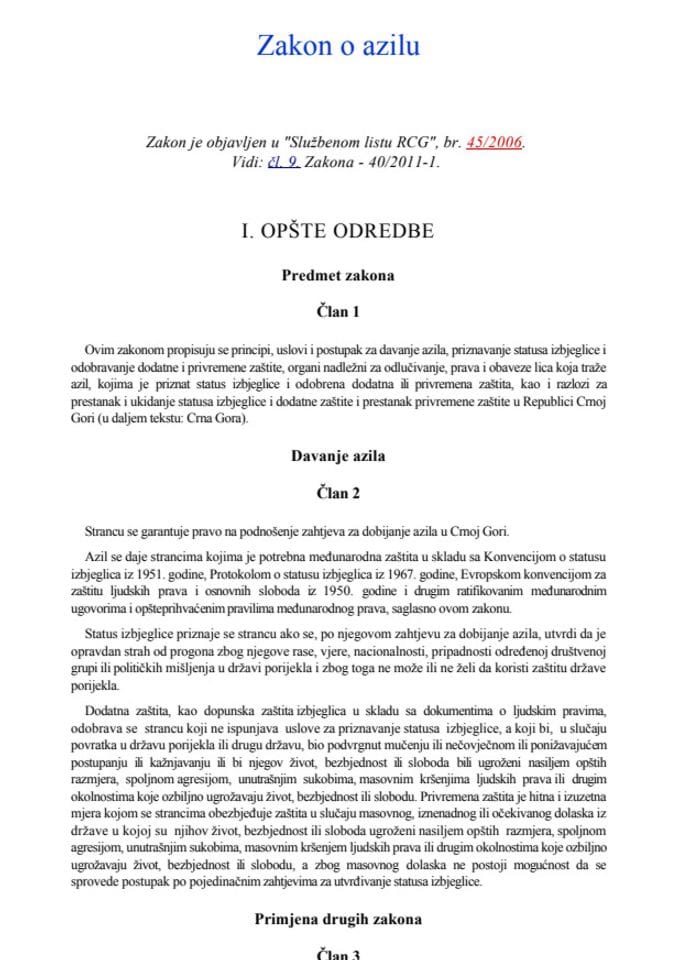 Zakon o azilu-prečišćen tekst