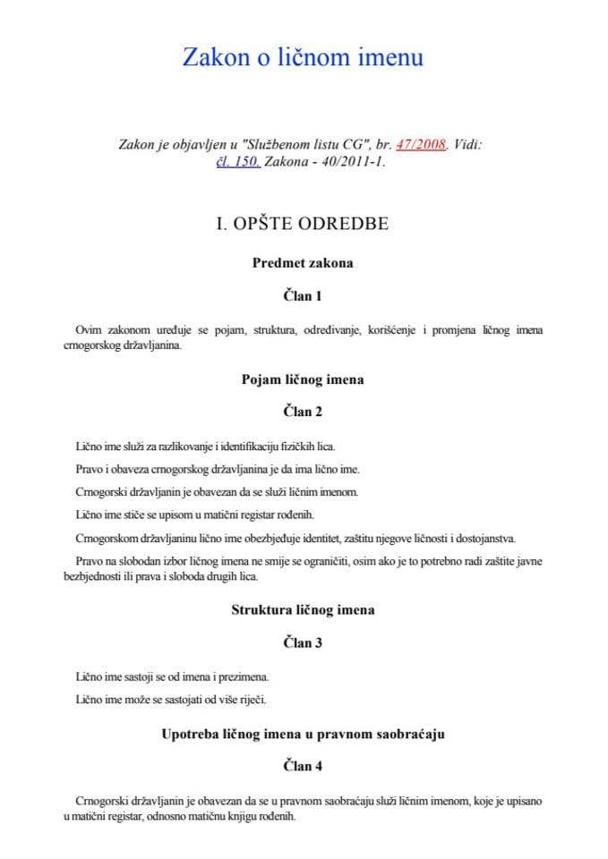 Zakon o ličnom imenu-prečišćeni tekst