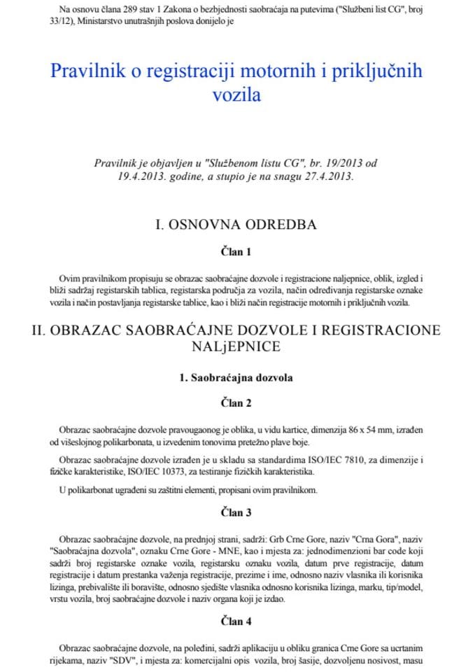 Pravilnik o registraciji motornih i priključnih vozila
